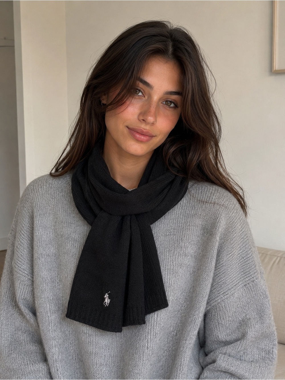 Uspa polo Ralph Lauren black ribbed scarf